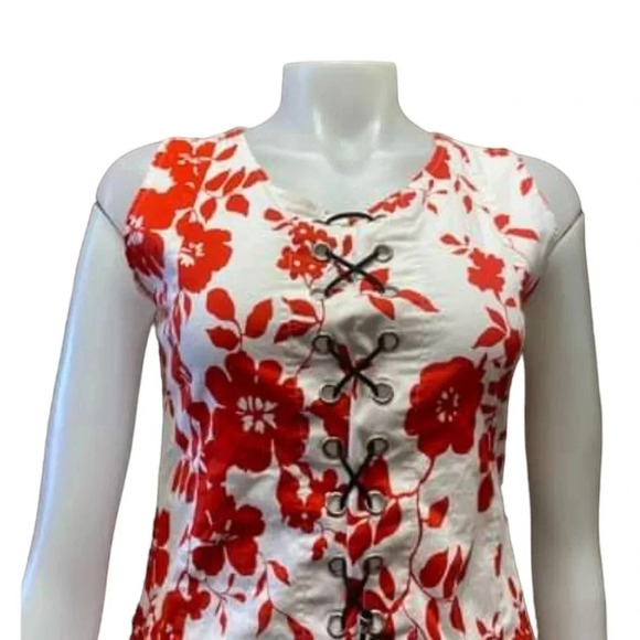 Lonky Red & White Floral sleeveless Midi Dress Size Large - Picture 2 of 10